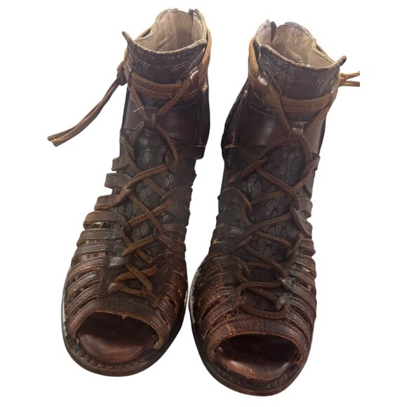 Freebird By Steven Wazee Leather Sandal Heel Booties Women's Size 8 Distressed - Picture 2 of 10